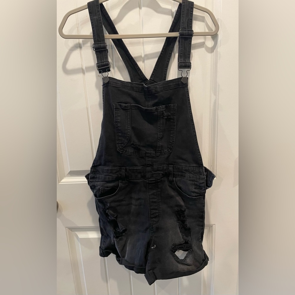 C’est Toi Black Label black denim short overalls
